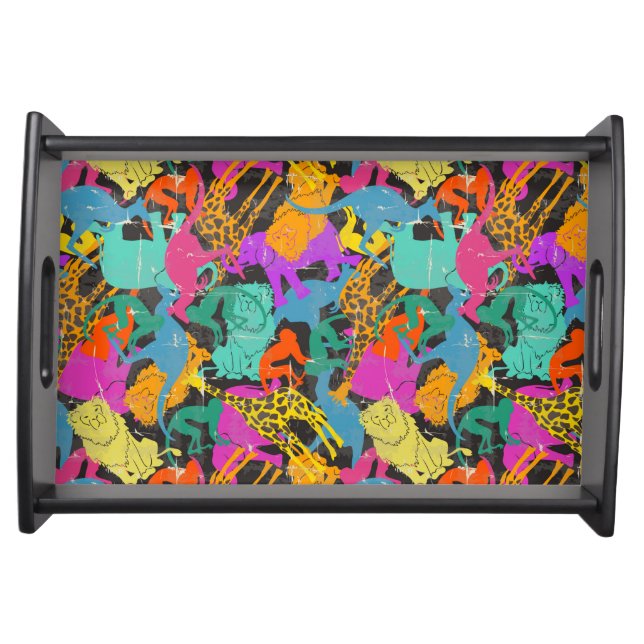 Retro Animal Silhouettes Pattern Serving Tray (Front)