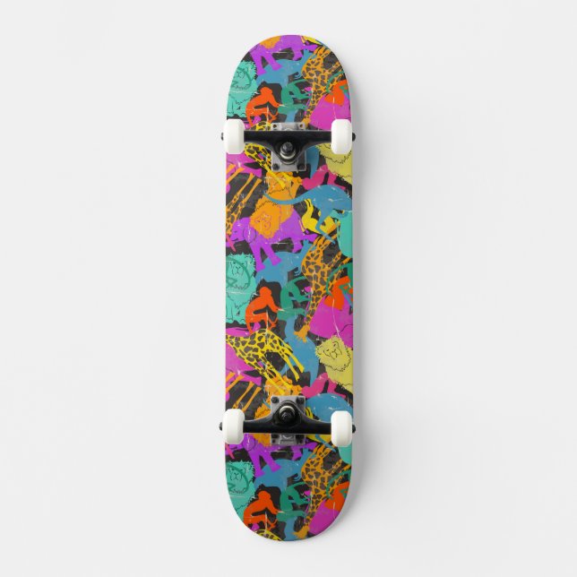 Retro Animal Silhouettes Pattern Skateboard Deck (Front)