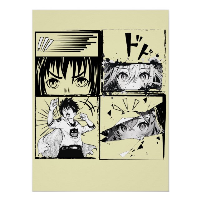 Retro Anime actions grids L Yellow BG Poster (Front)