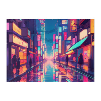 Retro anime city streetscape neon ambience. acrylic print