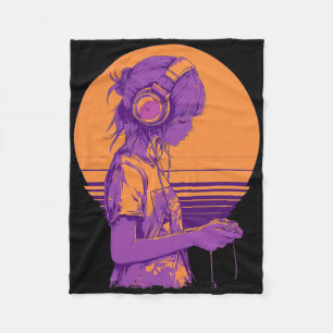 Retro Anime Gamer Girl Fleece Blanket