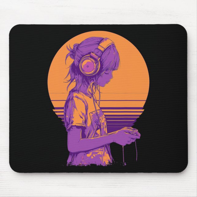 Retro Anime Gamer Girl  Mouse Pad (Front)