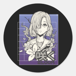Retro Anime Girl Otaku Manga Comic Teen Japanese Classic Round Sticker