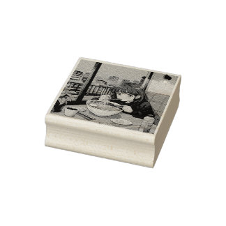 Retro Anime Wood Art Stamp – Vintage Manga Style