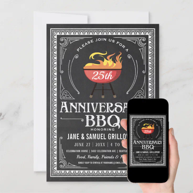 Retro Anniversary Bbq Invitations Chalkboard Zazzle