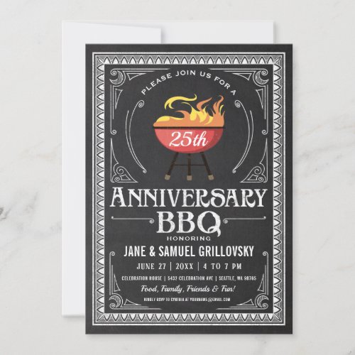 Retro Anniversary BBQ Invitations Chalkboard