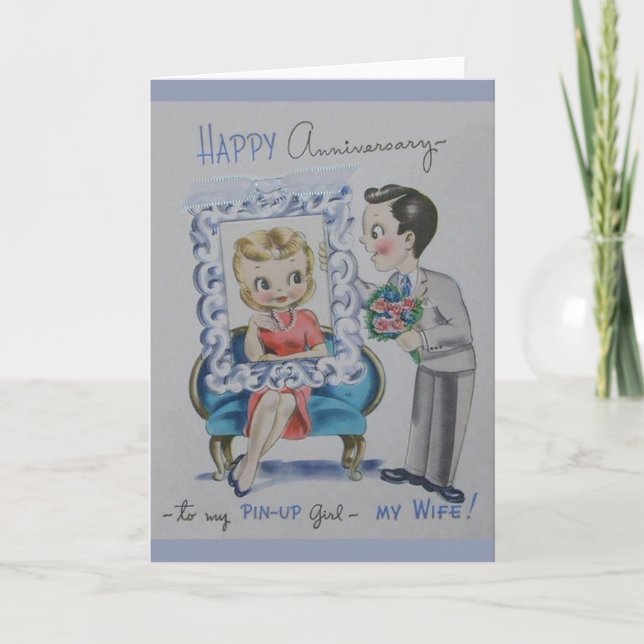 Retro Anniversary For Wife Greeting Card (Front)