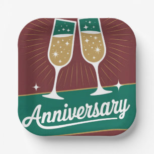 Retro Anniversary Graphic with Sparkling Champagne Paper Plates