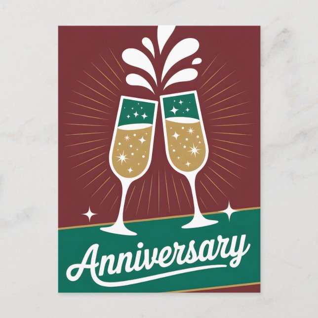 Retro Anniversary Graphic with Sparkling Champagne Postcard (Front)