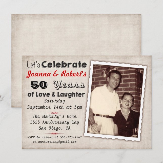 Retro Anniversary Party Invitation with photo (Front/Back)