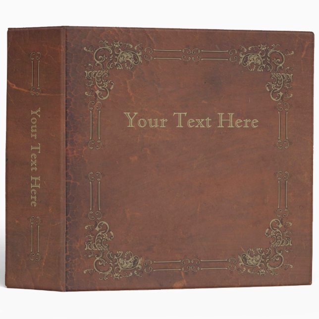 Retro Antique Book, faux leather bound brown Binder (Front/Spine)