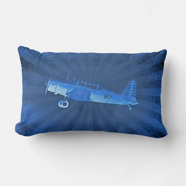 Retro Antique Fighter Airplane Blue Lumbar Poly Pillow (Front)