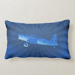 Retro Antique Fighter Airplane Blue Lumbar Poly Pillow