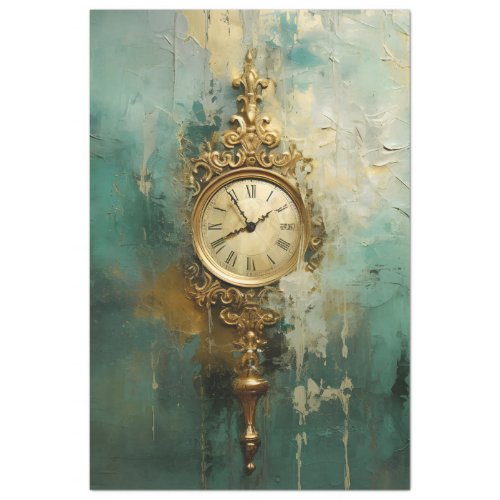 Retro antique gold clock turquoise vintage tissue paper