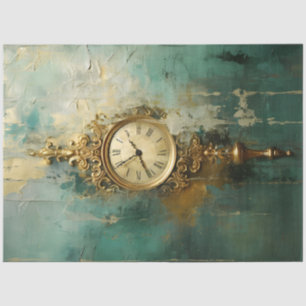 Retro antique gold clock turquoise vintage tissue paper
