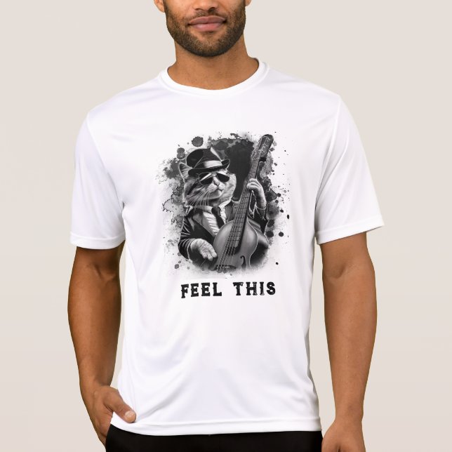 *~* Retro AP91 Bass Guitar Player Music Cat T-Shirt (Front)