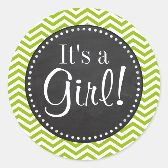 Retro Apple Green Chevron Stripes; Chalkboard look Classic Round Sticker (Front)