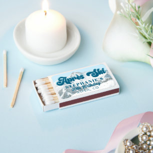Retro Apres Ski Winter Mountain Birthday Party Matchboxes