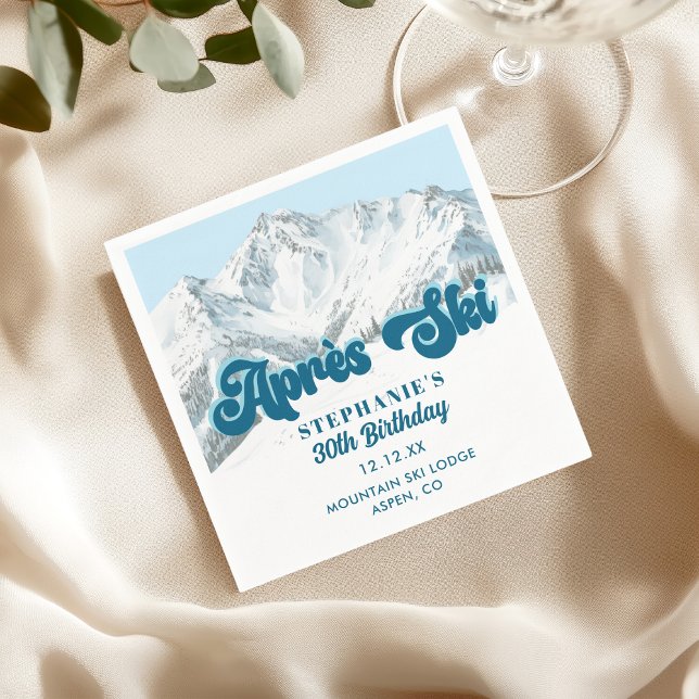 Retro Apres Ski Winter Mountain Birthday Party Napkins (Creator Uploaded)