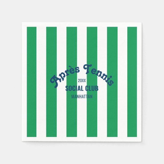 Retro Après Tennis Social Club Green Stripe  Napkins (Front)