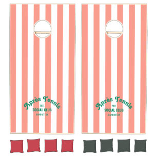 Retro Apres Tennis Social Club Pink Cabana Stripe Cornhole Set