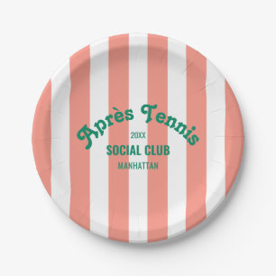 Retro Après Tennis Social Club Pink Stripe Round Paper Plates