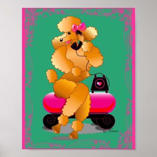 Retro Apricot Poodle on Phone Art Print