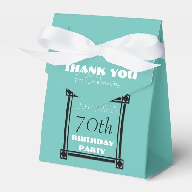 Retro Aqua 70th birthday Party Favor Box (Front Side)