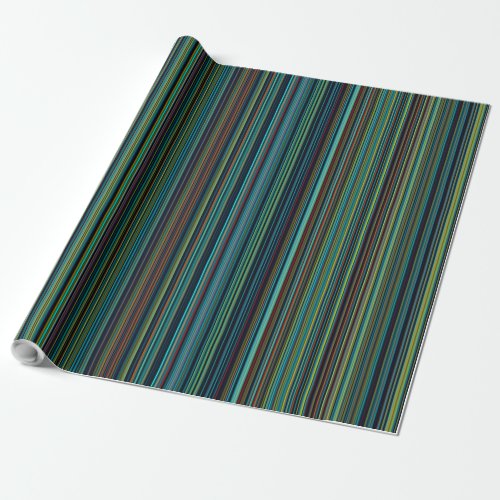 Retro aqua blue brown green stripe wrapping paper