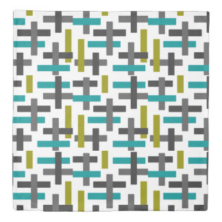 Retro Aqua Blue, Green, Grey Abstract Duvet Cover