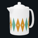 Retro Aqua Blue Green Yellow Stars With Diamonds Teapot<br><div class="desc">This fabulous mid-century modern teapot features turquoise blue and orange diamonds with cream colored stars.  It's a great way to add some fun to your kitchen!</div>
