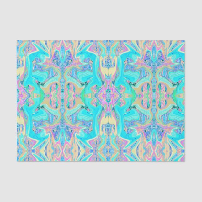 Retro Aqua Blue Liquid Art on Abstract Hydrangeas Tissue Paper (Front)