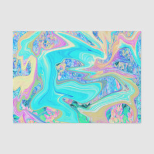 Retro Aqua Blue Liquid Art on Abstract Hydrangeas Tissue Paper