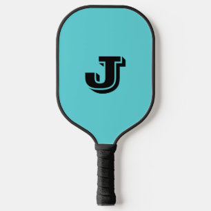 Retro Aqua Blue Minimalist Monogrammed Pickleball Paddle