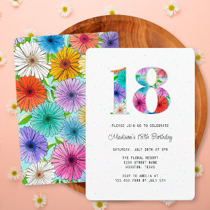 Retro Aqua Blue Rustic Floral 18th Birthday Party Invitation