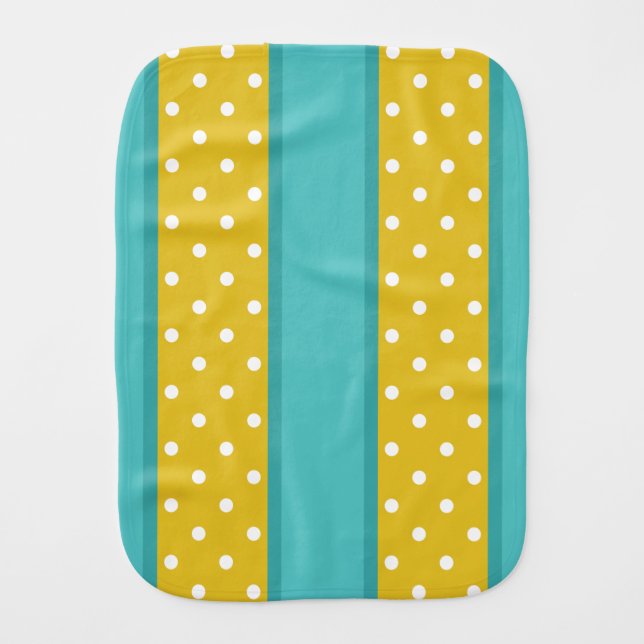 Retro Aqua Blue Yellow Polka Dot Stripes Pattern Baby Burp Cloth (Front)