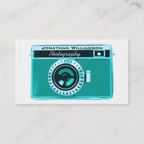Retro Aqua Camera Photography Business Cards