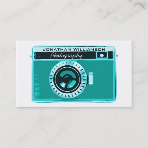 Customizable Retro Aqua Camera Photography Business Cards