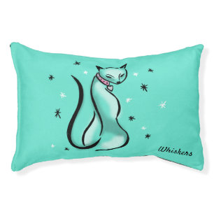 Retro Aqua Cat Bed Personalized 60s-Inspired
