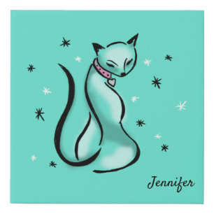 Retro Aqua Cat Canvas – Personalized 60s-Inspired 