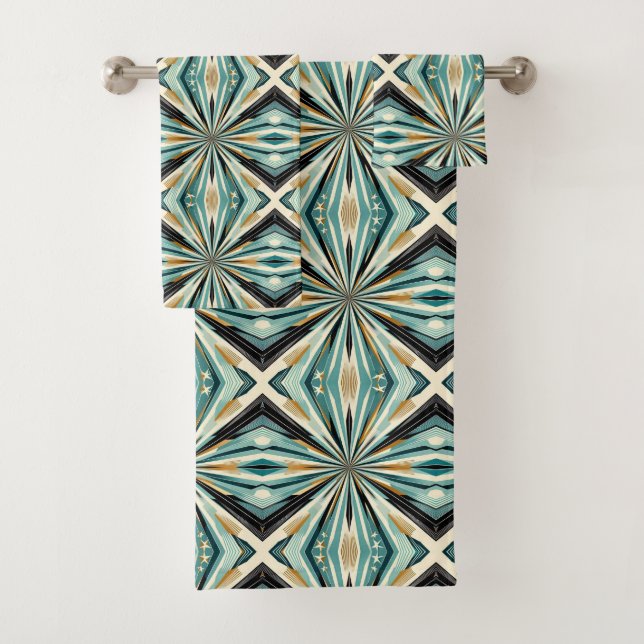 Retro Aqua Diamond Mid Century Modern Towel Set (Insitu)