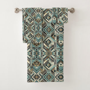 Retro Aqua Diamond Mid Century Modern Towel Set