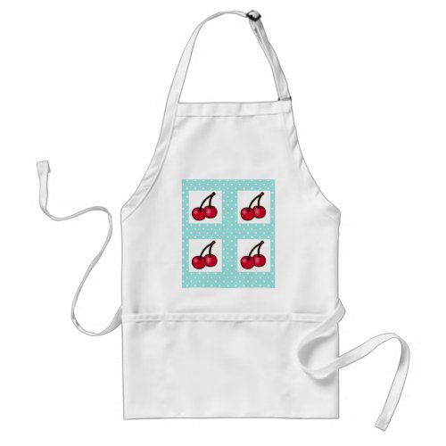 Retro Aqua Dots Cherries Adult Apron