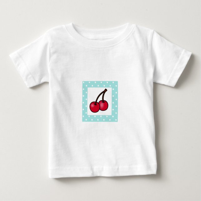 Retro Aqua Dots Cherries Baby T-Shirt (Front)