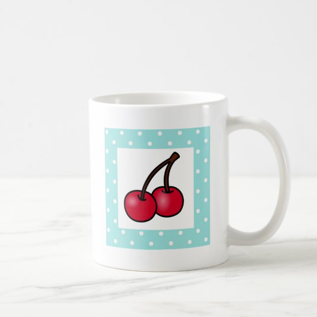 Retro Aqua Dots Cherries Coffee Mug (Right)