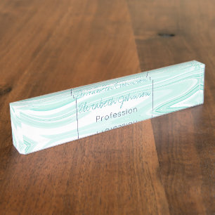 Retro Aqua Green Swirl Liquid Painting Aesthetic Desk Name Plate