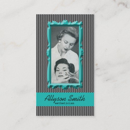 Retro Aqua Houndstooth Esthetician Business Card