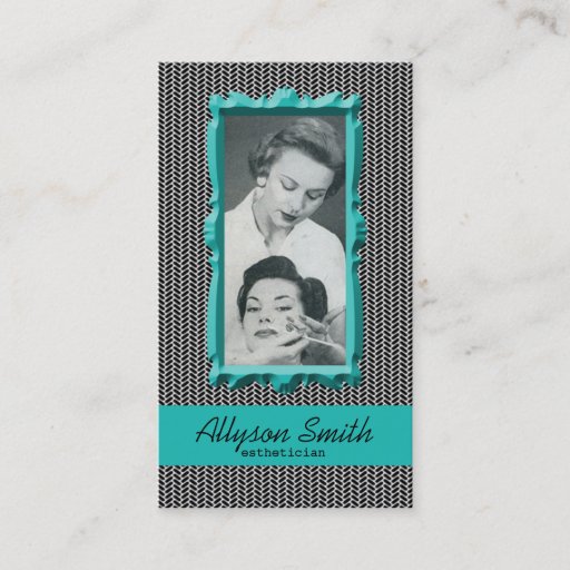 Customizable Retro Aqua Houndstooth Esthetician Business Card