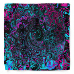 Retro Aqua Magenta and Black Abstract Swirl Bandana