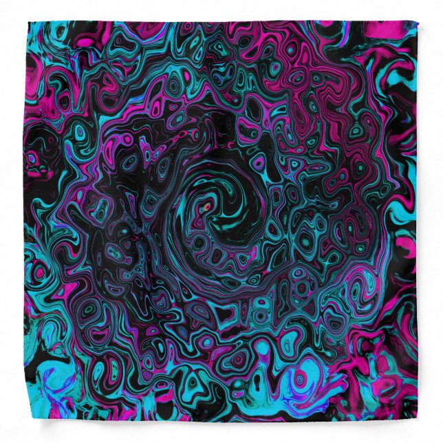 Retro Aqua Magenta and Black Abstract Swirl Bandana (Front)